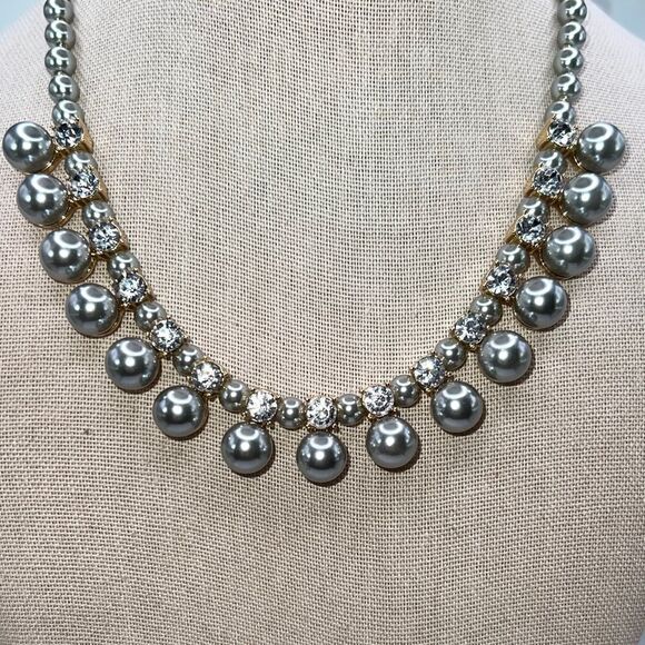 Charter Club Gold-Tone Crystal & Gray Imitation Pearl Statement Necklace New - Picture 3 of 4